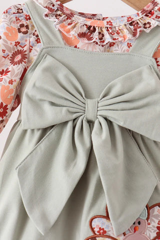 Turkey & Posies Applique Ruffle Bubble Set
