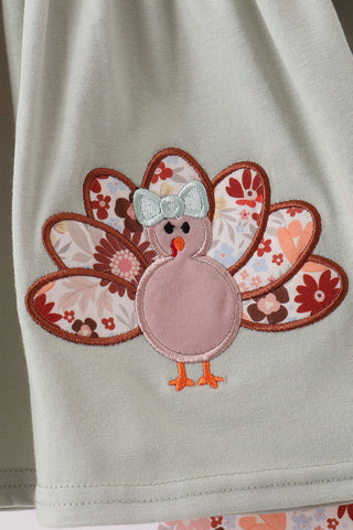 Turkey & Posies Applique Ruffle Pants Set