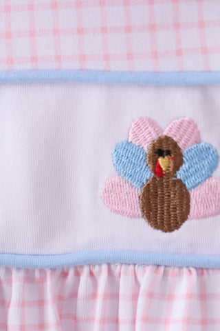 Autumn Grace Turkey Embroidered Gingham Girl Pants Set