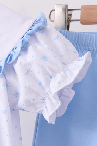 Snowy Bows Embroidered Girl Pants Set