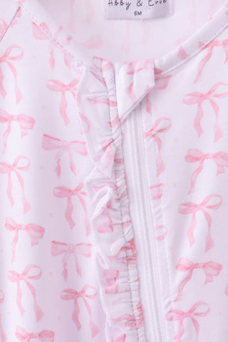 Lovely Little Bows Bamboo Ruffle Baby Zip Romper