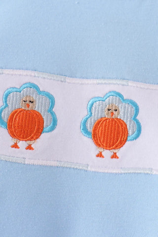 Thankful Tilly Turkey Embroidered Gingham Boy Romper