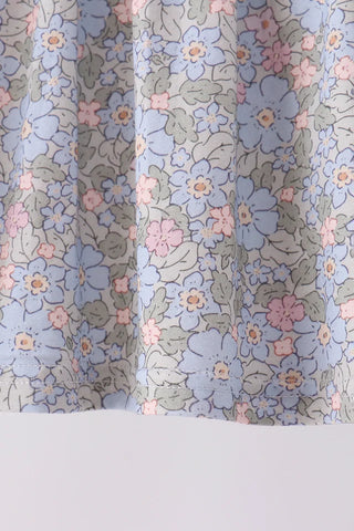 Snowy Blue Floral Bow Smocked Ruffle Pants Set