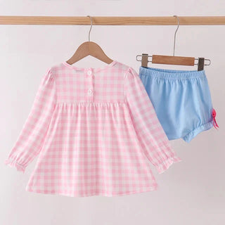 Thankful Tilly Turkey Embroidered Gingham Girl Bloomer Set