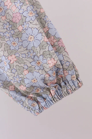 Snowy Blue Floral Ruffle Women’s Dress