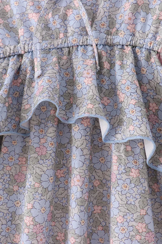 Snowy Blue Floral Ruffle Women’s Dress