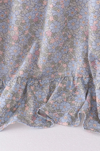 Snowy Blue Floral Ruffle Women’s Dress