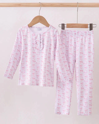 Pink pajama set with a pattern on a white background