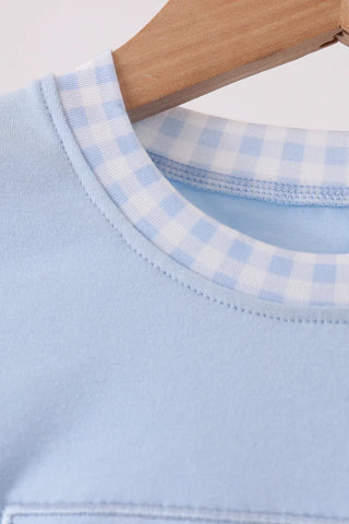 Ghostly Gingham Embroidered Boy Bubble