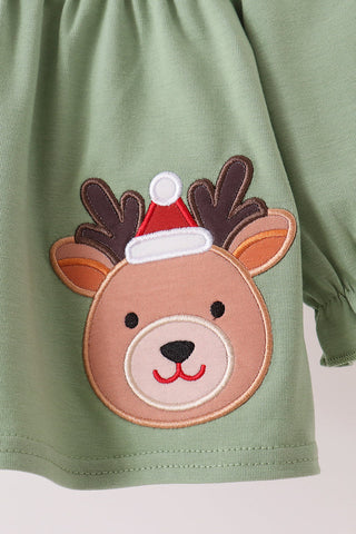 Jolly Little Reindeer Applique Ruffle Bloomer Set