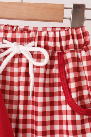 Thankful Season Embroidered Gingham Boy Pants Set