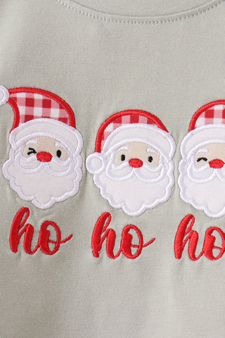 Ho Ho Ho Santa Applique Gingham Boy Pants Set