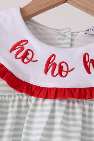 Ho Ho Ho Santa Applique Stripe Ruffle Pants Set