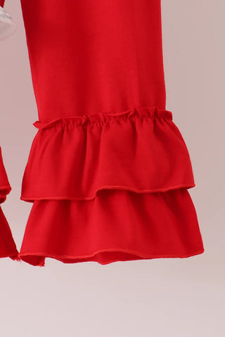 Ho Ho Ho Santa Applique Stripe Ruffle Pants Set