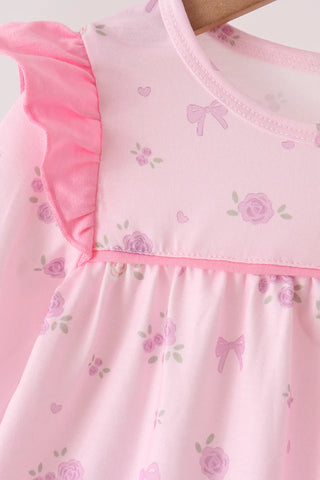 Hallie Pink Floral Bow Ruffle Bloomer Set