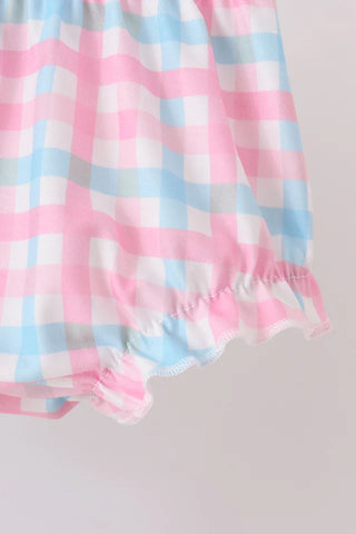 Cotton Candy Plaid French Knot Girl Bloomer Set