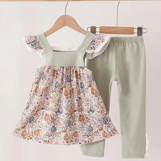 Harvest Pumpkin Lace Ruffle Pants Set