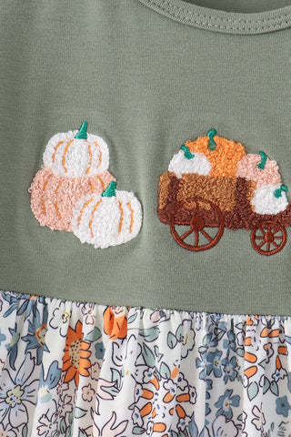 Pumpkin Cart Cutie French Knot Girl Dress