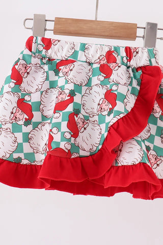 Santa Season Embroidered Ruffle Skort Set