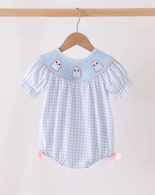 Ghostly Gingham Embroidered Ruffle Bubble