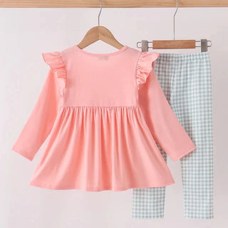 November Fields Embroidered Gingham Ruffle Pants Set