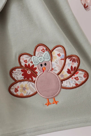 Turkey & Posies Applique Girl Dress Set