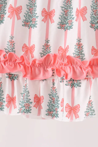 Bow-Tied Christmas Trees Ruffle Dress
