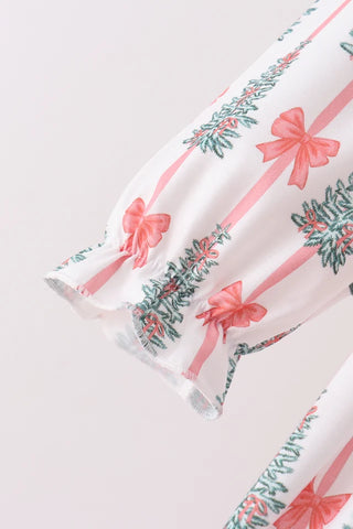 Bow-Tied Christmas Trees Ruffle Dress