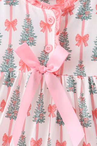 Bow-Tied Christmas Trees Ruffle Dress