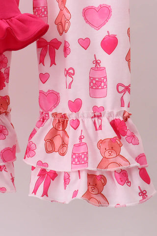 Teddy Love Pink Ruffle Pants Set