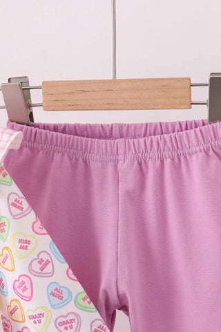 Conversation Hearts Purple Ruffle Pants Set