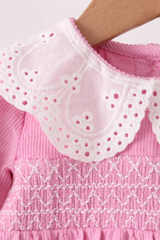 Sterling Pink Corduroy Lace Smocked Bubble