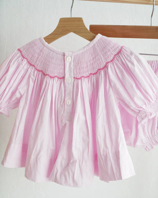 Pink Frosted Christmas Tree Smocked Bloomer Set