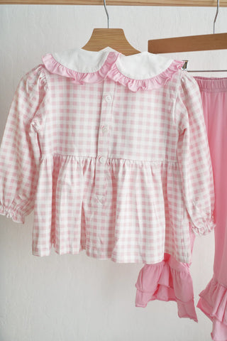 Sweet Gingerbread House Pink Smocked Ruffle Pants Set