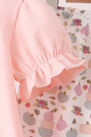 Pumpkin Posy Bow Applique Ruffle Pants Set