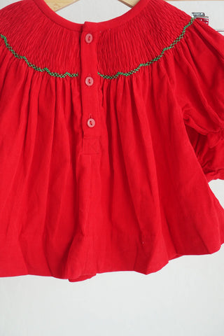 Festive Christmas Tree Red Smocked Girl Bloomer Set