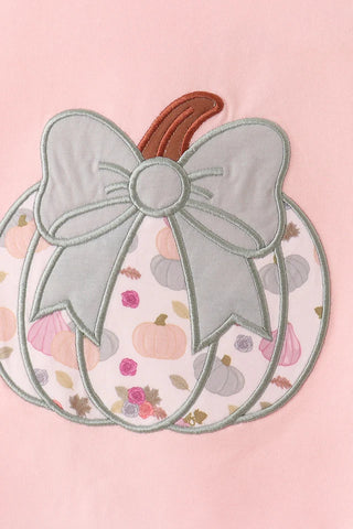 Pumpkin Posy Bow Applique Girl Bloomer Set