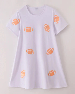 Touchdown Orange Glitter Football Mom & Me Dress