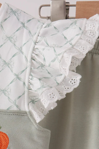 Pumpkin Trellis Embroidered Bow Ruffle Shorts Set