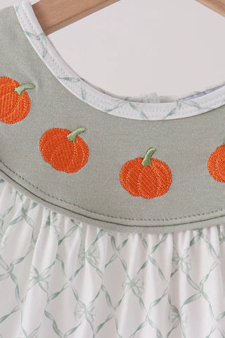 Pumpkin Trellis Embroidered Bow Ruffle Dress