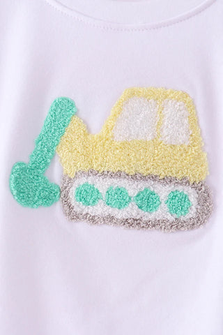 Scoop There It Is Excavator French Knot Boy Pants Set