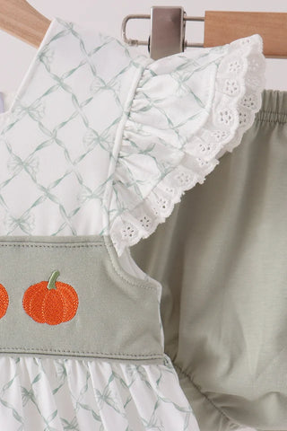 Pumpkin Trellis Embroidered Bow Ruffle Bloomer Set
