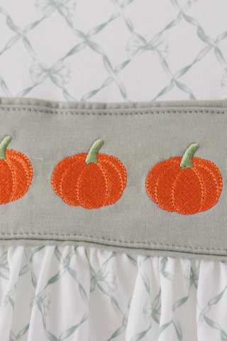 Pumpkin Trellis Embroidered Bow Ruffle Bloomer Set