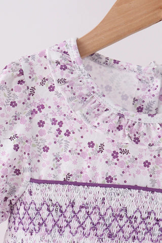 Little Miss Purple Floral Smocked Ruffle Bloomer Set