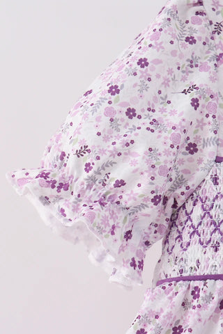 Little Miss Purple Floral Smocked Ruffle Bloomer Set
