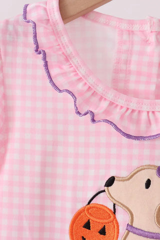 Paws & Pumpkins Applique Pink Gingham Girl Bloomer Set