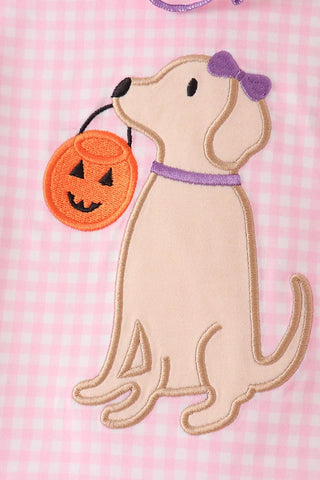 Paws & Pumpkins Applique Pink Gingham Girl Bloomer Set