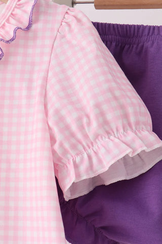 Paws & Pumpkins Applique Pink Gingham Girl Bloomer Set