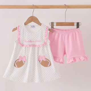 Touchdown Cutie Pink Football Applique Ruffle Shorts Set