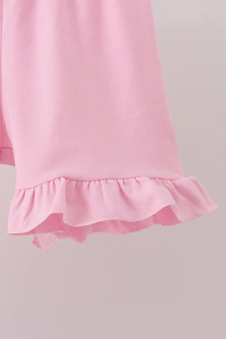 Touchdown Cutie Pink Football Applique Ruffle Shorts Set